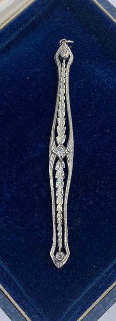Art Deco Old Mine Diamond Lavaliere Pendant 14 Karat White Gold Necklace
