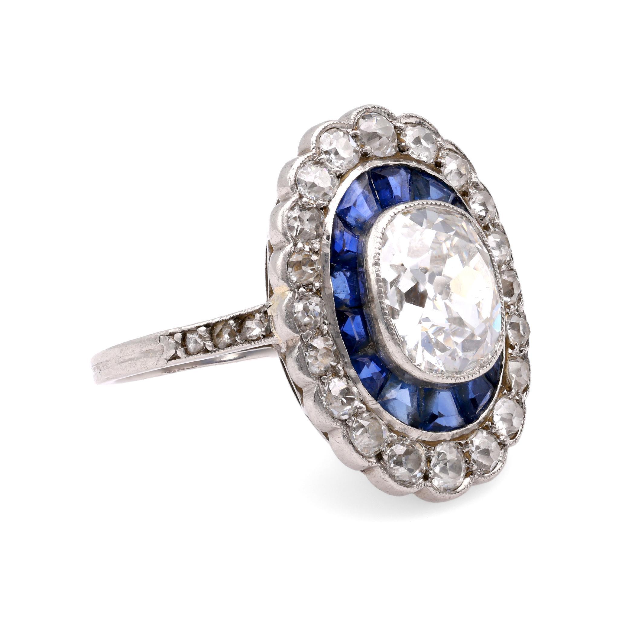 Art Deco Alte Mine Diamant Platin Verlobungsring (Art déco)