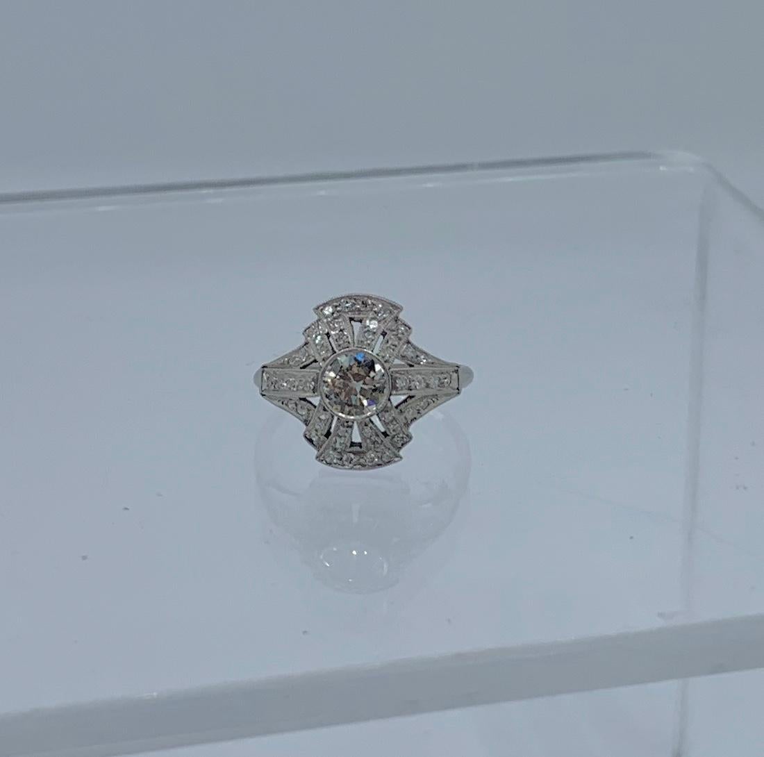 Art Deco Old Mine Diamond Platinum Ring Wedding Engagement Ring Cocktail For Sale 7