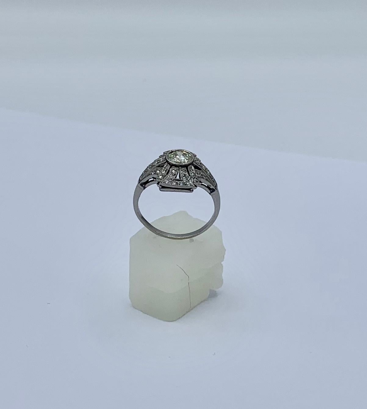 Art Deco Old Mine Diamond Platinum Ring Wedding Engagement Ring Cocktail For Sale 9