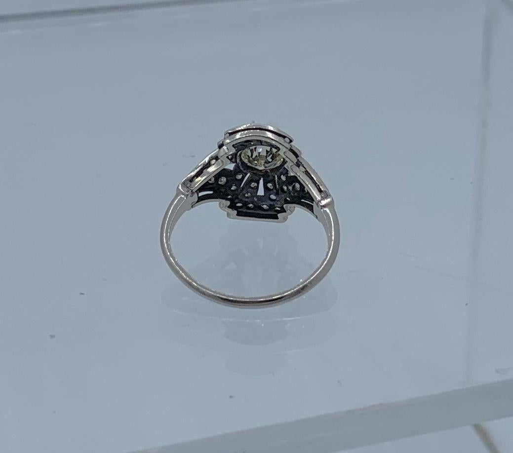 Art Deco Old Mine Diamond Platinum Ring Wedding Engagement Ring Cocktail For Sale 11