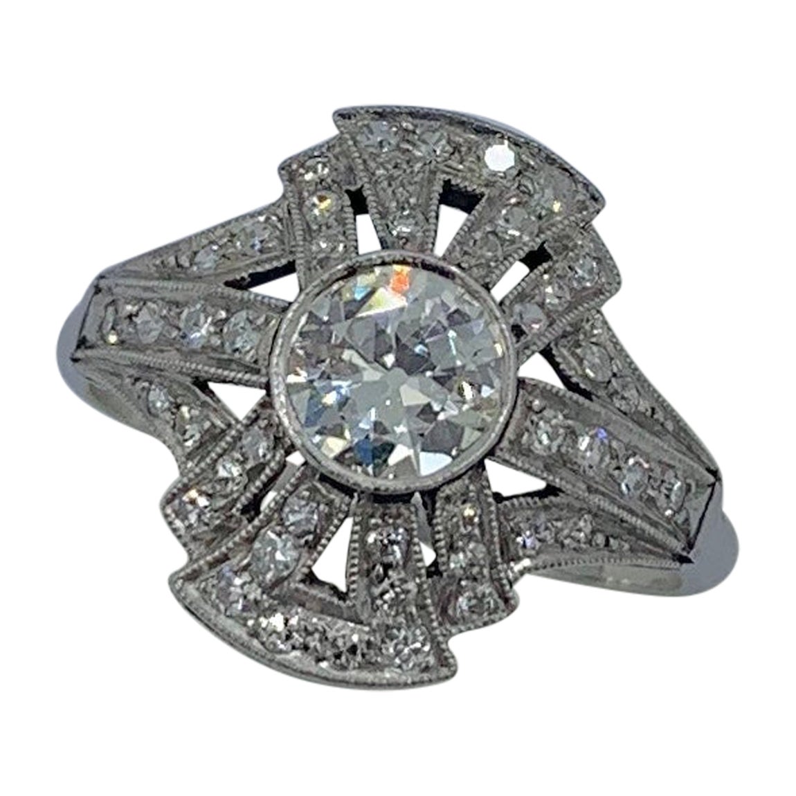 Art Decó Antiguo Diamante Mina Anillo de Platino Boda Anillo de Compromiso Cóctel en venta