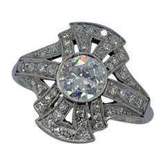 Platin-Verlobungsring/Cocktailring im Art déco-Stil mit Diamant im alten Minenschliff