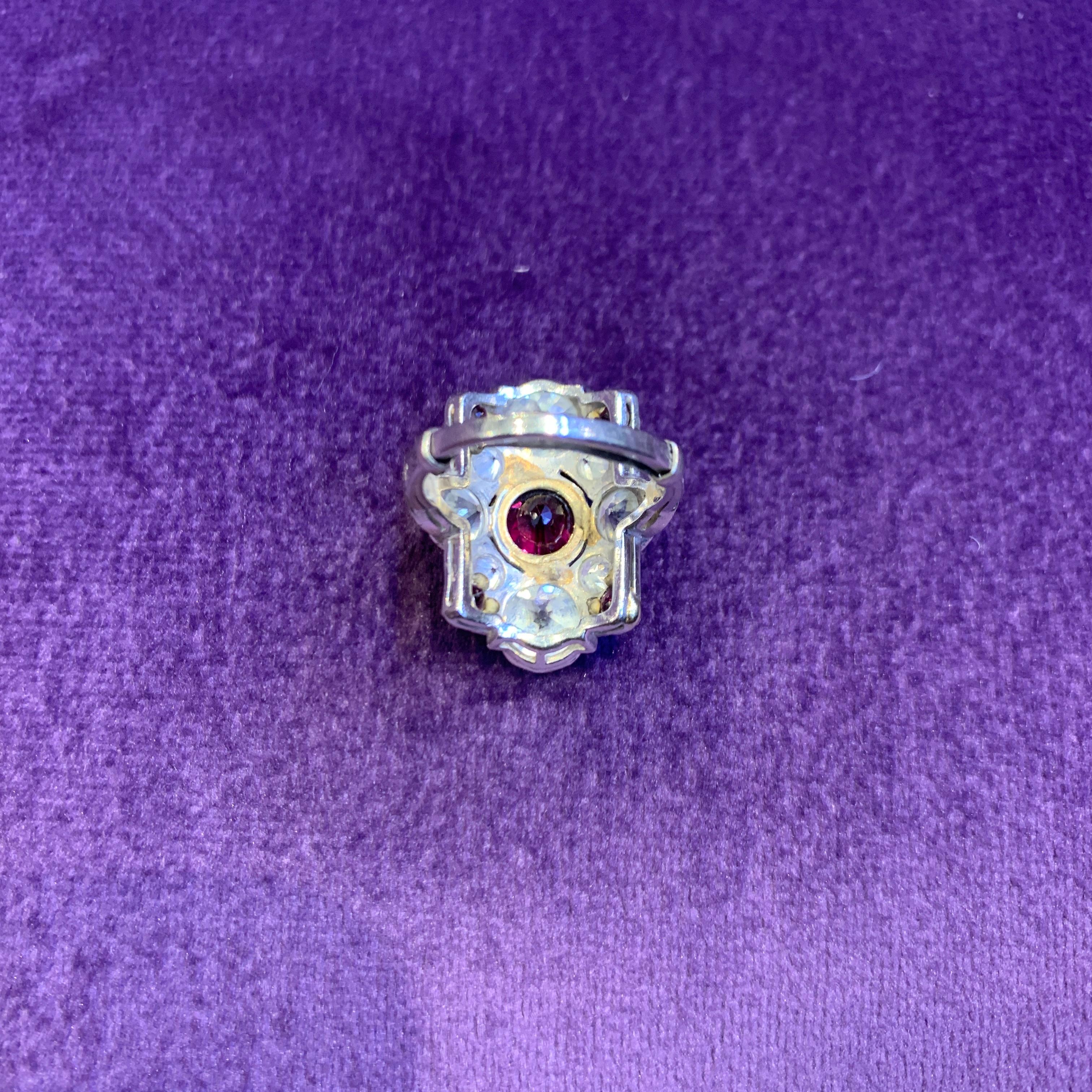 Art Deco Old Mine Diamond & Ruby Ring For Sale 4
