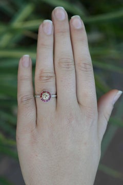 Art Deco Old Mine Diamond & Ruby Target Engagement Ring