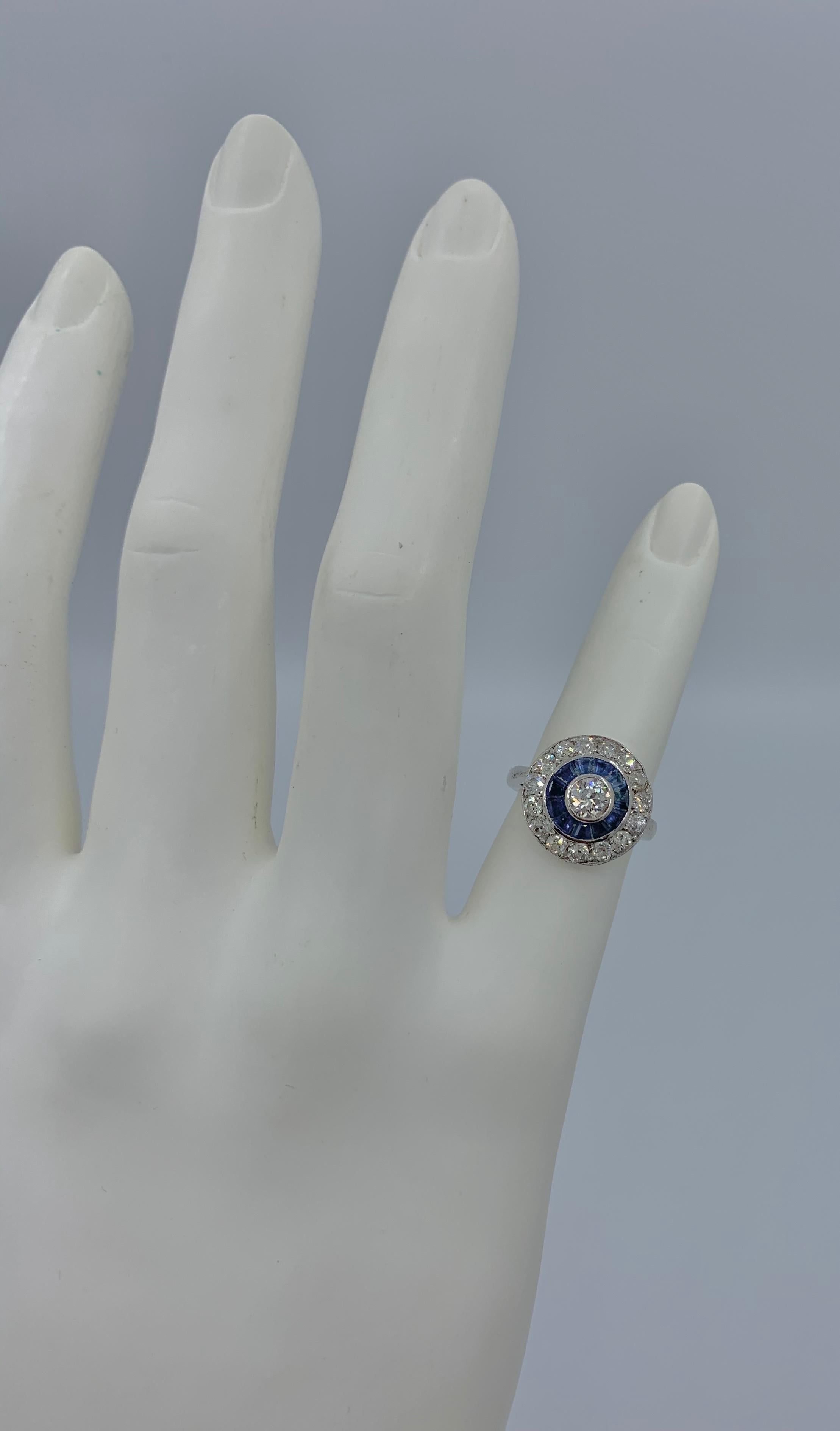 Art Deco Old Mine Diamond Sapphire Platinum Ring Wedding Engagement Target Ring 2