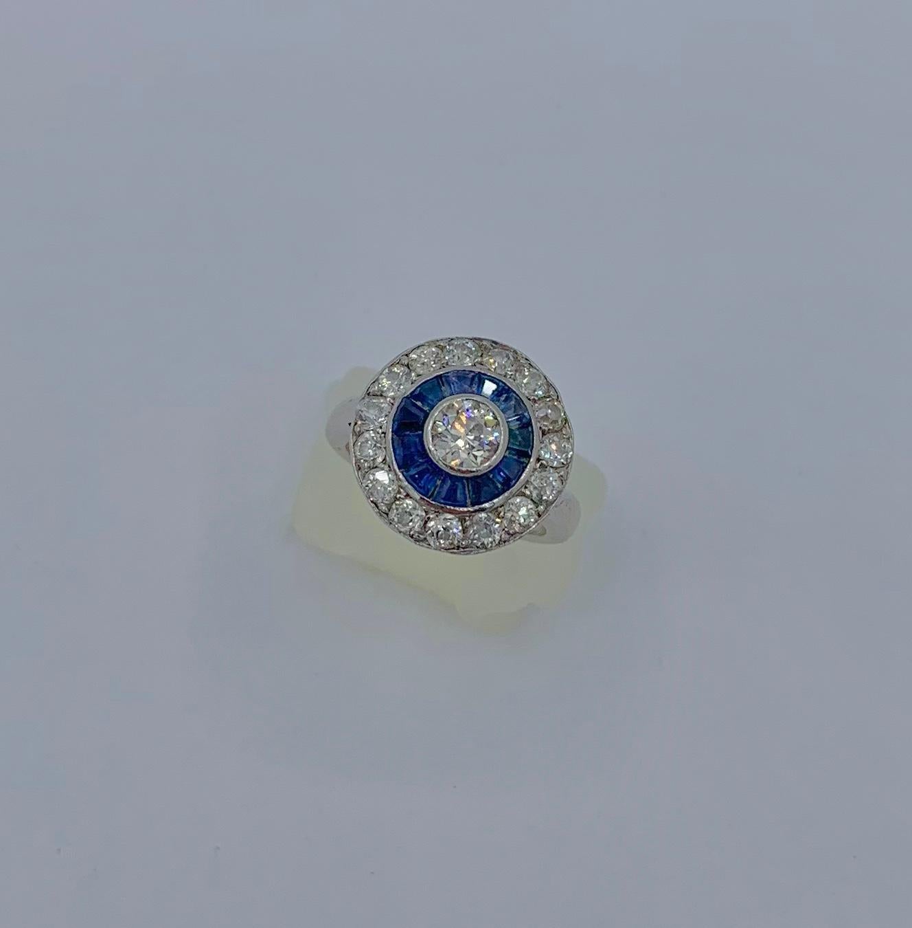 Old Mine Cut Art Deco Old Mine Diamond Sapphire Platinum Ring Wedding Engagement Target Ring