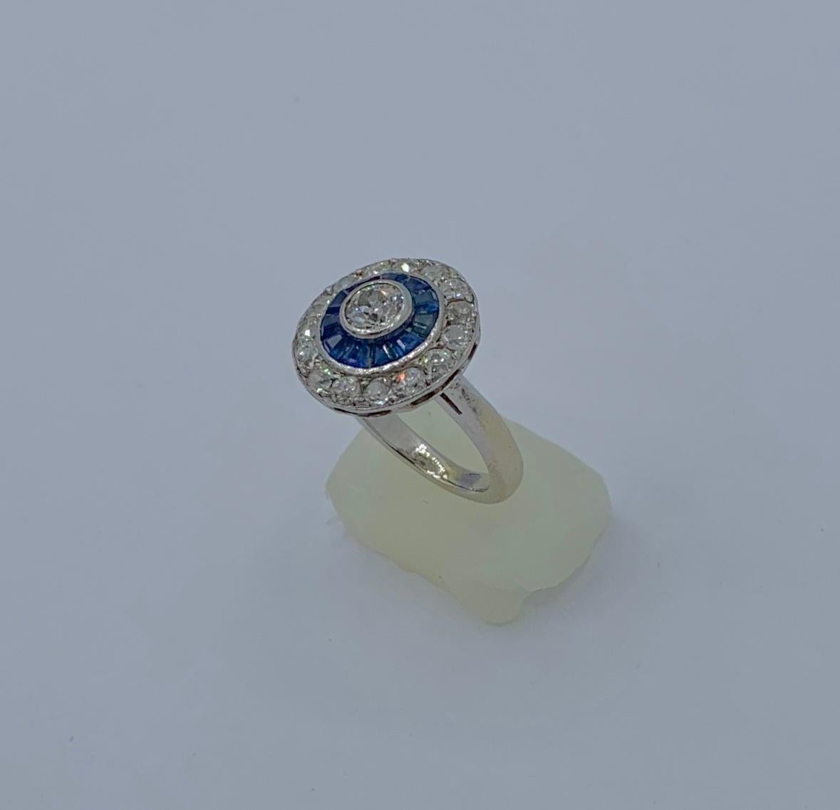 Women's Art Deco Old Mine Diamond Sapphire Platinum Ring Wedding Engagement Target Ring