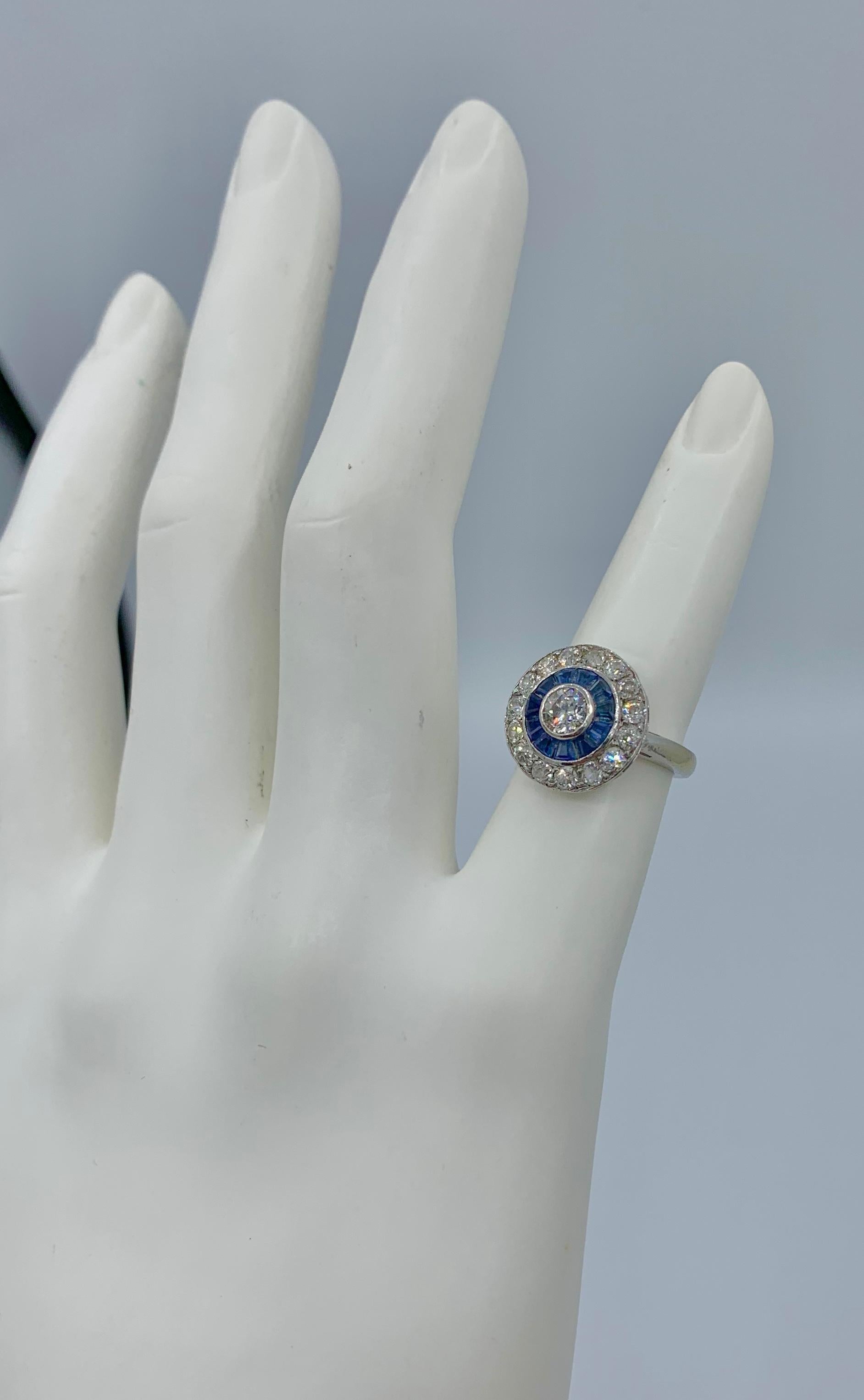 Art Deco Old Mine Diamond Sapphire Platinum Ring Wedding Engagement Target Ring 1