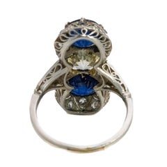 Art Deco Old Mine Diamond & Sapphire Three Stone Ring