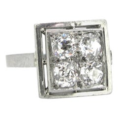 Art Deco Old Mine Diamonds Geometric Platinum Ring