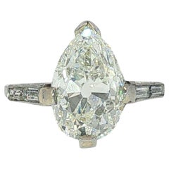 Art Deco Old Mine Pear Shape Diamond Platinum Engagement Ring GIA 4.06ct G VS1