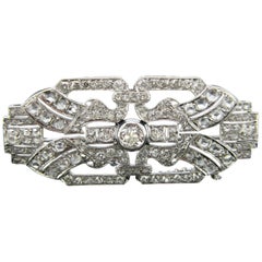 Antique Art Deco Old Mine Rose Cut Diamond Platinum Brooch