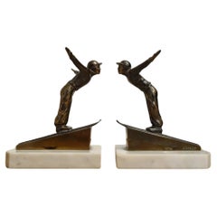 Art Deco Olympic Skier bookends signed Jamar