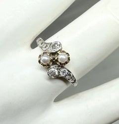 Art Deco OMC Diamond Pearl Platinum Ring Antique Wedding Engagement Ring