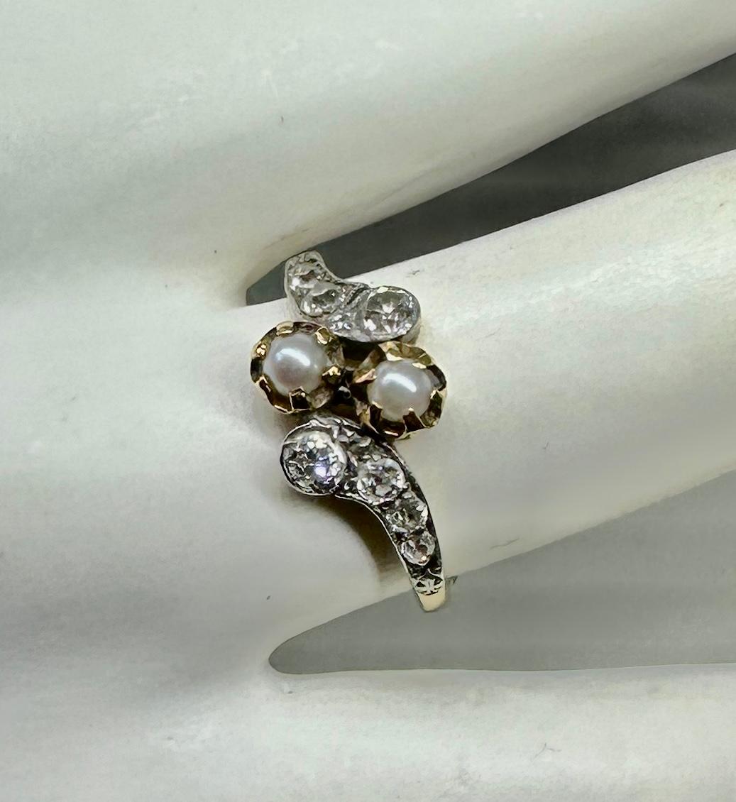 Old Mine Cut Art Deco OMC Diamond Pearl Platinum Ring Antique Wedding Engagement Ring For Sale