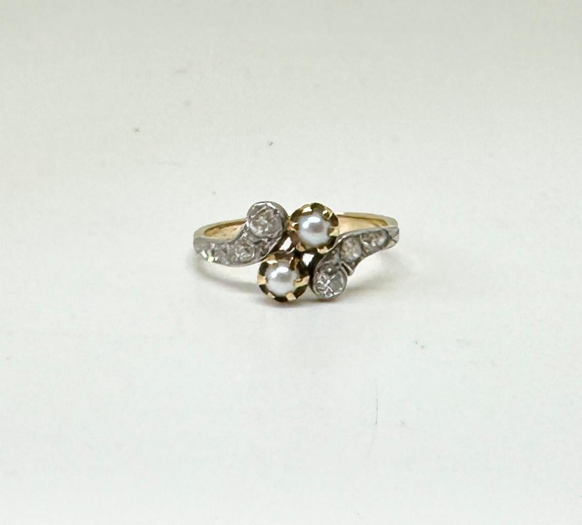 Art Deco OMC Diamond Pearl Platinum Ring Antique Wedding Engagement Ring For Sale 1