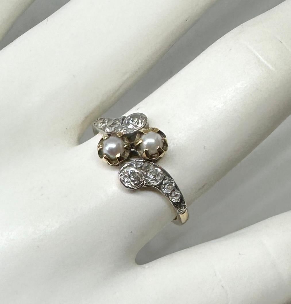 Art Deco OMC Diamond Pearl Platinum Ring Antique Wedding Engagement Ring For Sale 2