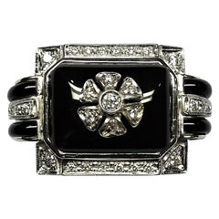 Art Deco Style Onyx 0.53 Round Cut White Diamonds 18 Karat White Gold Ring Art Deco Style Onyx 0.53 Round Cut White Diamonds 18 Karat White Gold Ring