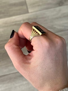 Art Deco Onyx and 9 Carat Gold Initial Ring