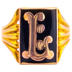 Vintage Art Deco Onyx and 9 Carat Gold Initial Ring