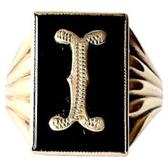 Art Deco Onyx and 9 Carat Gold Initial Ring
