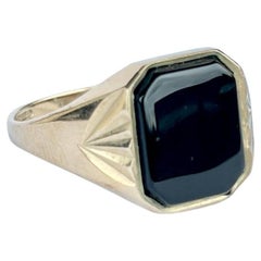 Anello con sigillo in onice e oro 9 carati in stile Art Déco