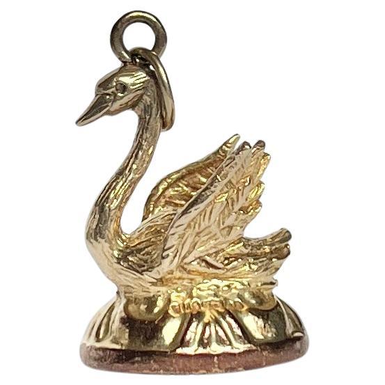 Art Deco Onyx and 9 Carat Gold Swan Fob Pendant