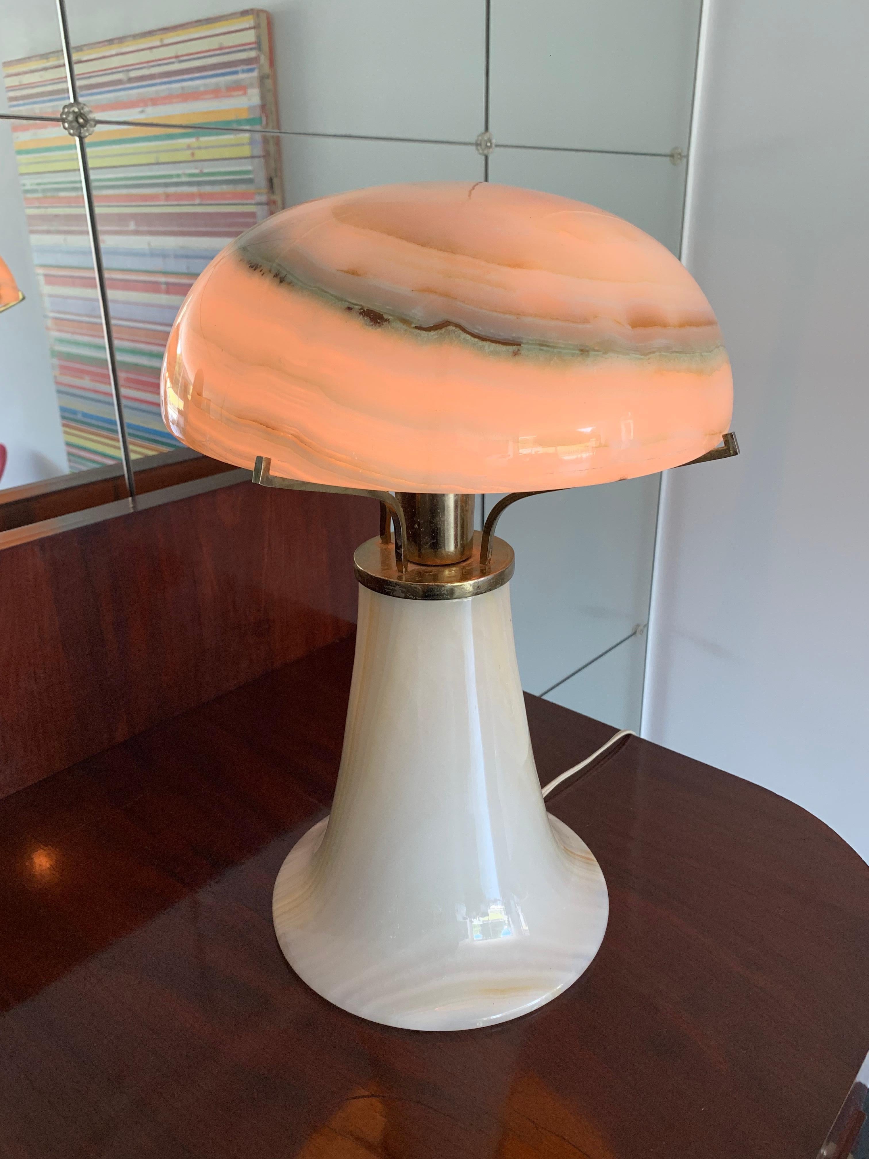 Art Deco Onyx and Brass Table Lamp, Soft Stone Light For Sale 4