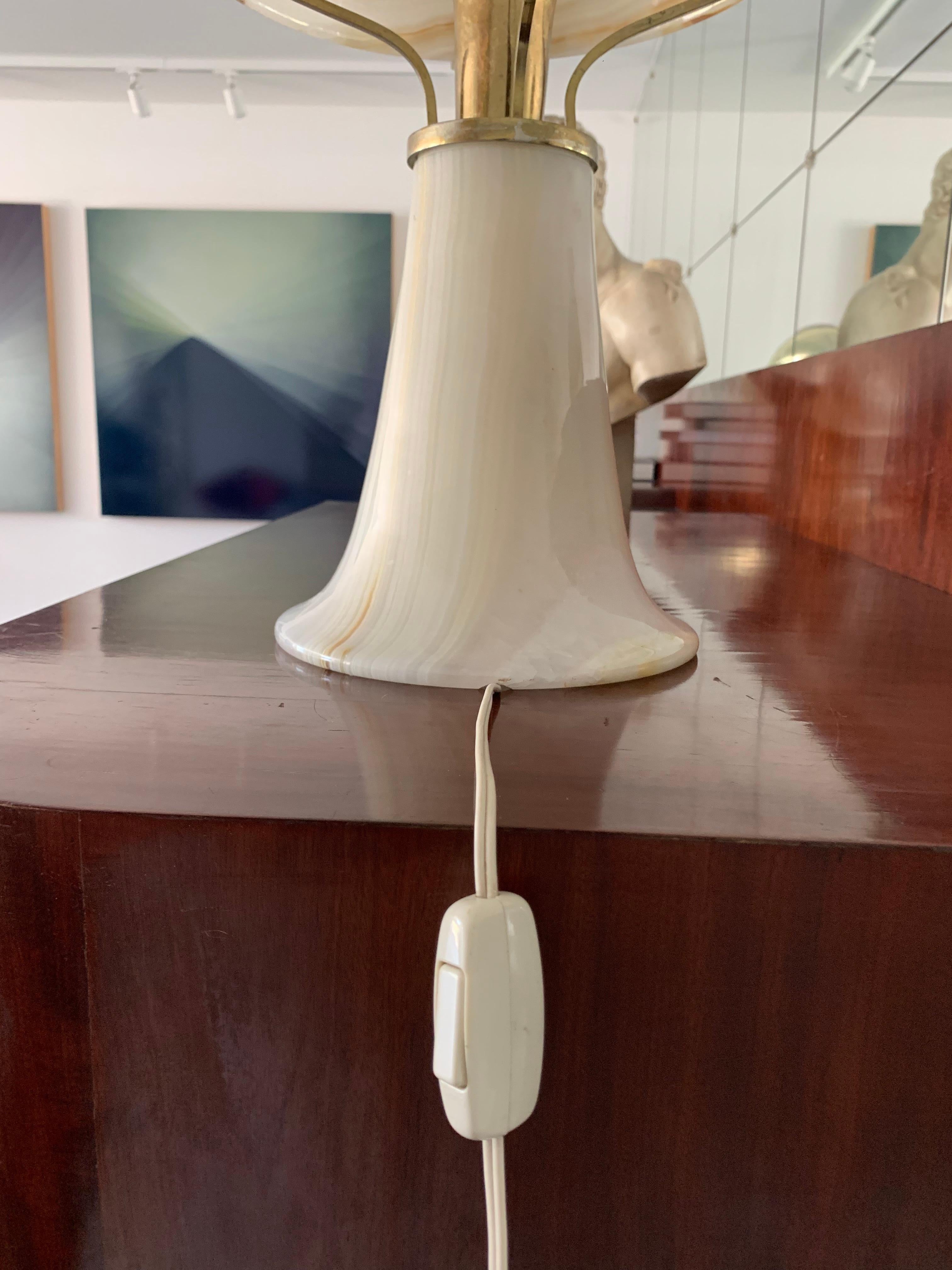 Art Deco Onyx and Brass Table Lamp, Soft Stone Light  For Sale 2