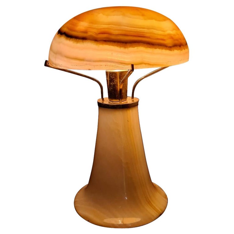 Art Deco Onyx and Brass Table Lamp, Soft Stone Light For Sale at 1stDibs