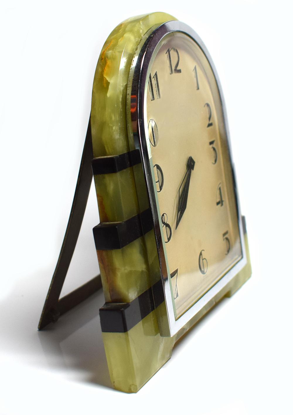 Art Deco Onyx and Chrome 8 Day Clock In Good Condition In Devon, England