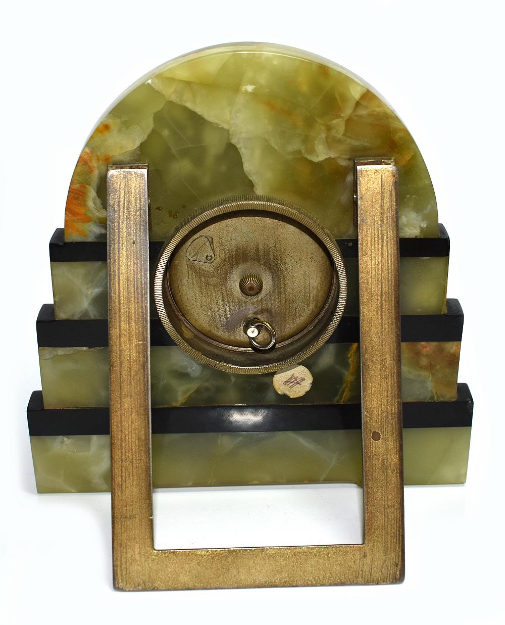 20th Century Art Deco Onyx and Chrome 8 Day Clock