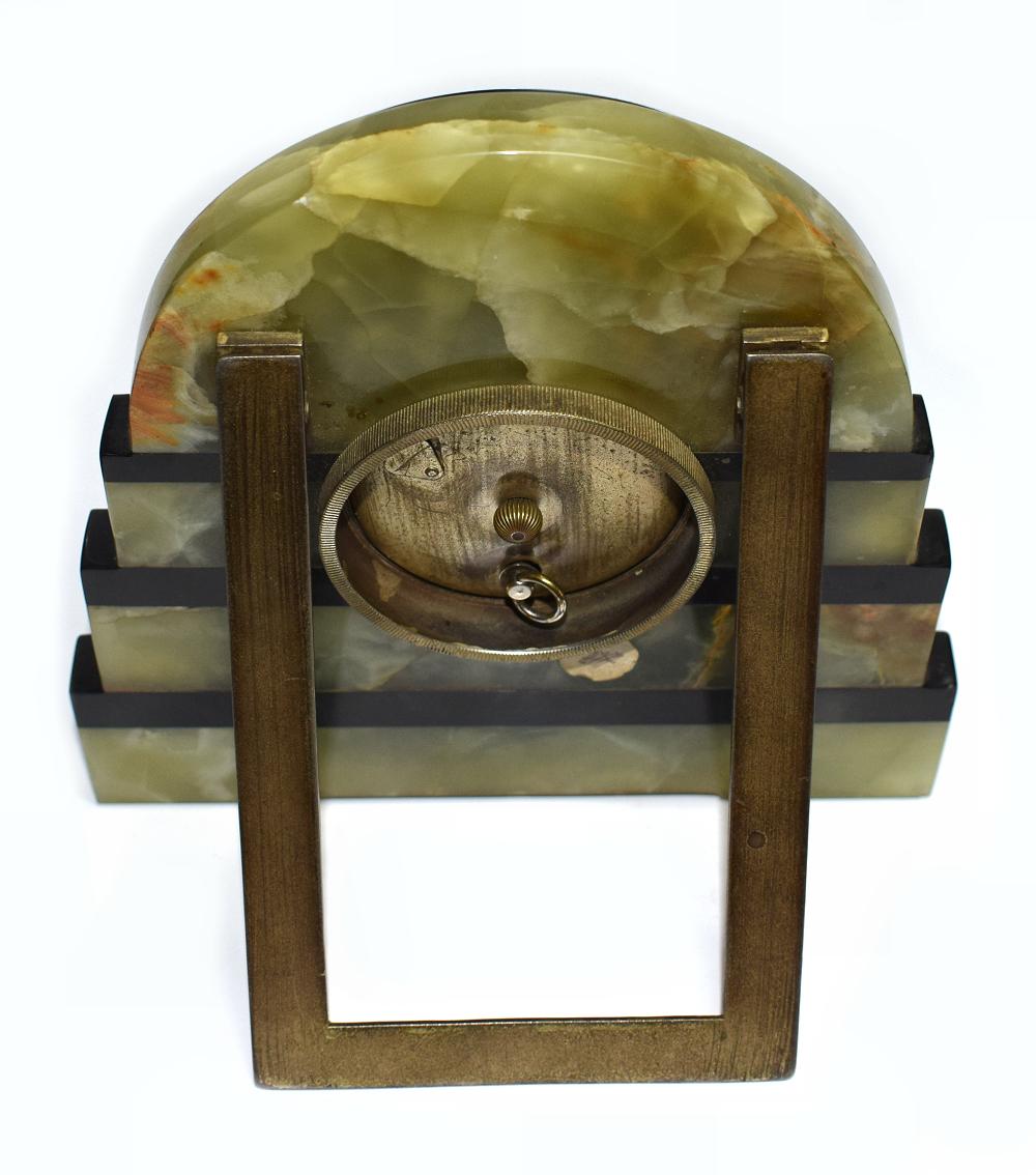 Brass Art Deco Onyx and Chrome 8 Day Clock