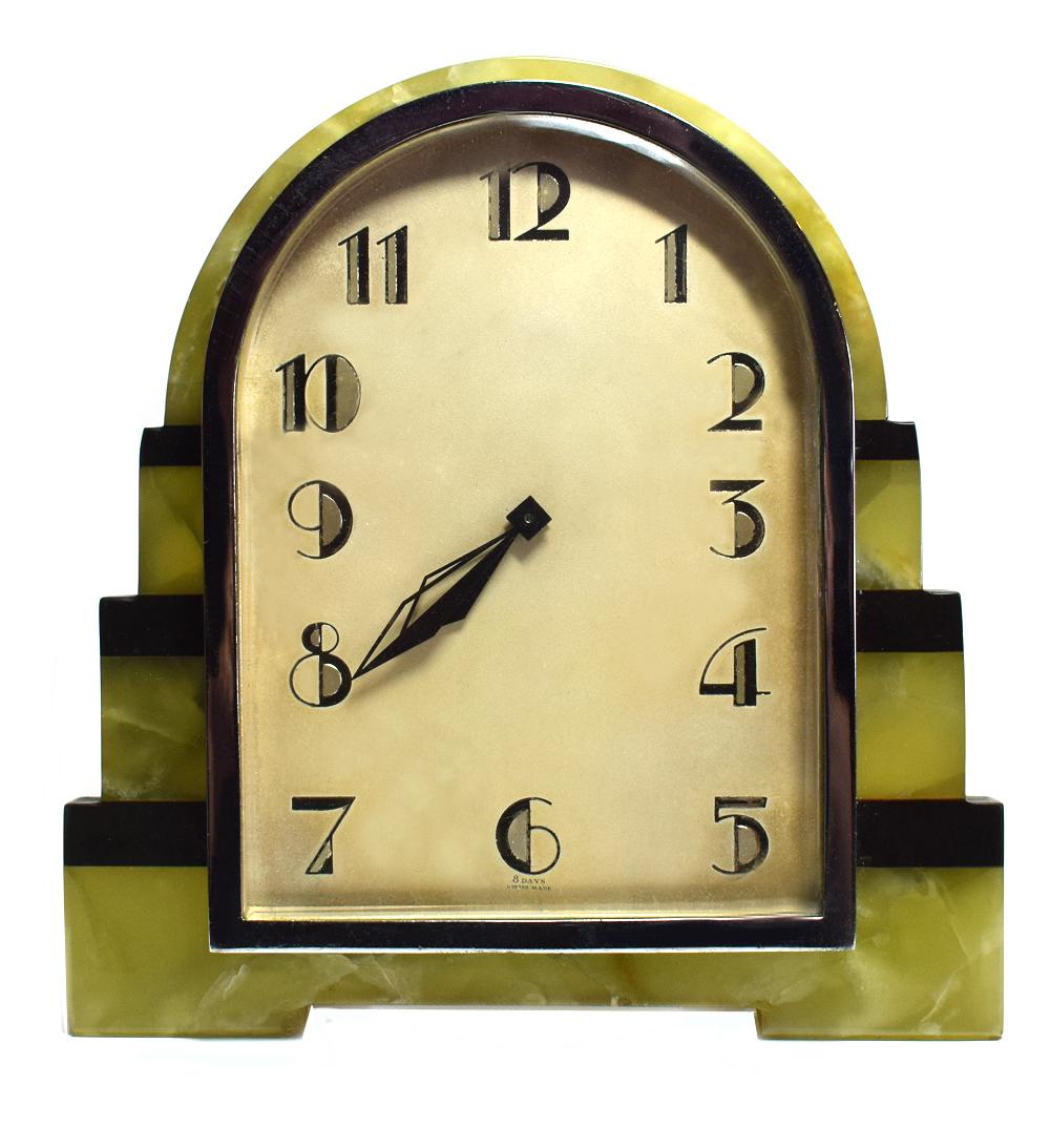 Art Deco Onyx and Chrome 8 Day Clock 1
