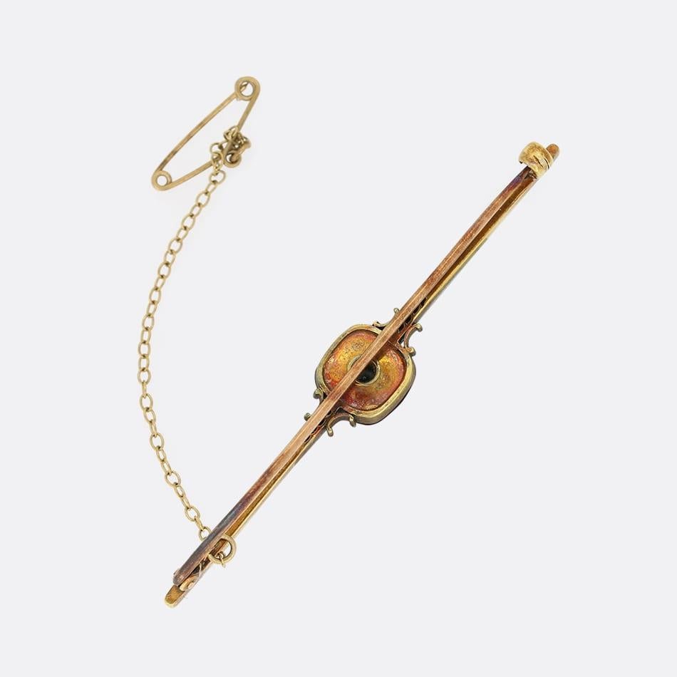Taille vieille Europe Broche barre Art déco en onyx et diamants en vente