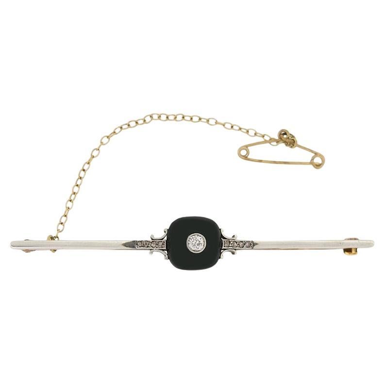 Art Deco Onyx and Diamond Bar Brooch