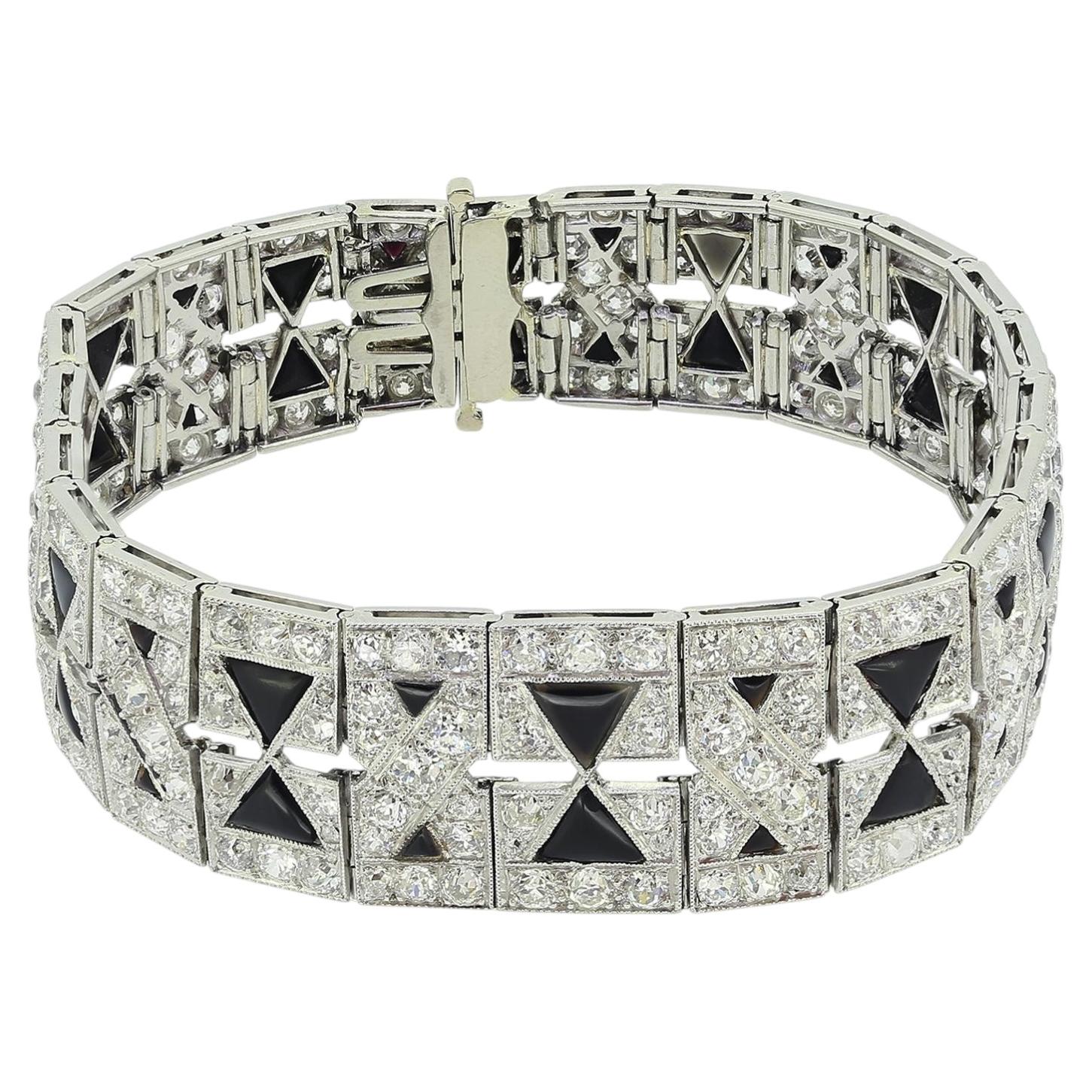 Art Deco Onyx and Diamond Bracelet For Sale