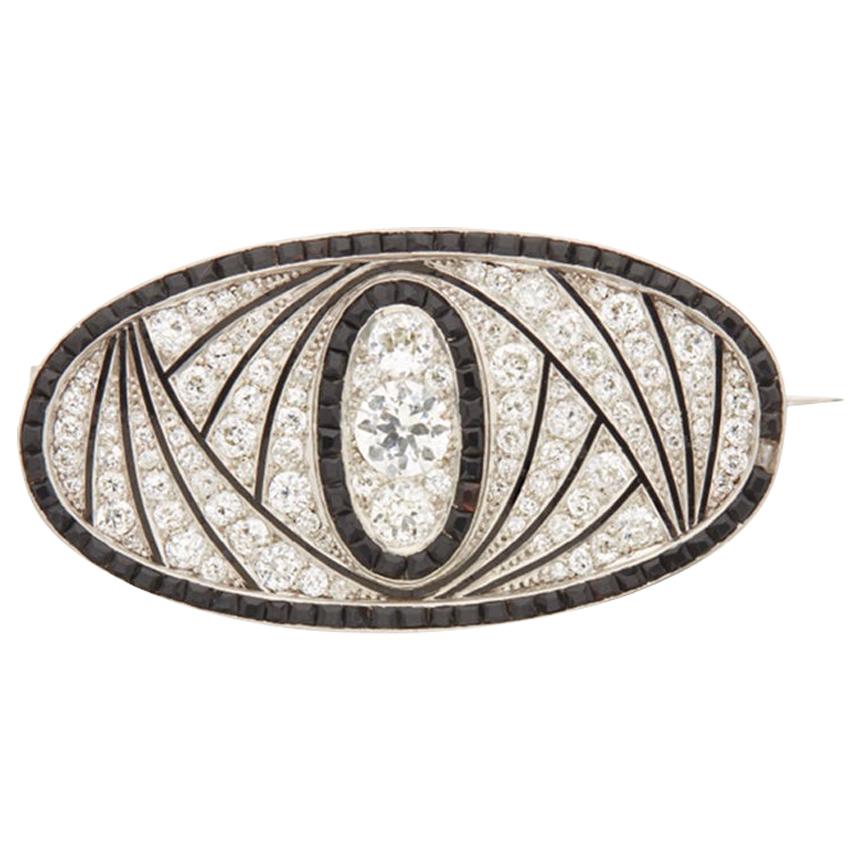 Art Deco Onyx and Diamond Brooch