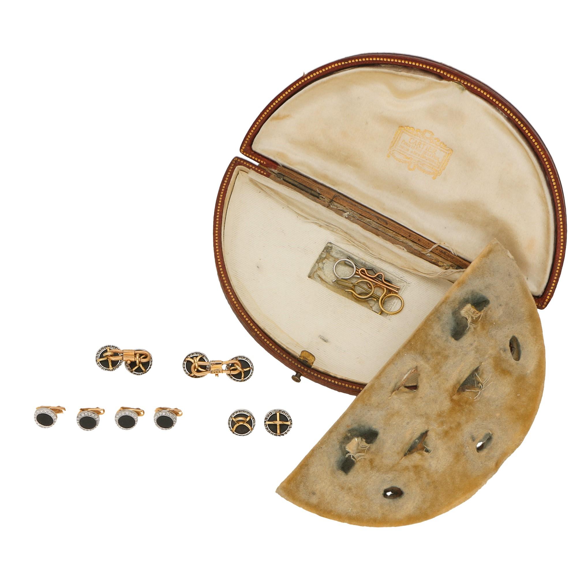 Art Deco Onyx and Diamond Dress Set, Cased by Cartier In Good Condition In London, GB
