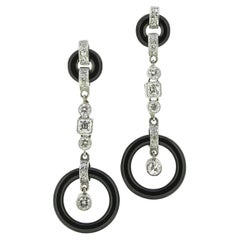 Art Deco Onyx and Diamond Drop Earrings