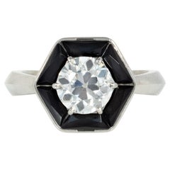 Art Deco onyx and diamond hexagonal ring