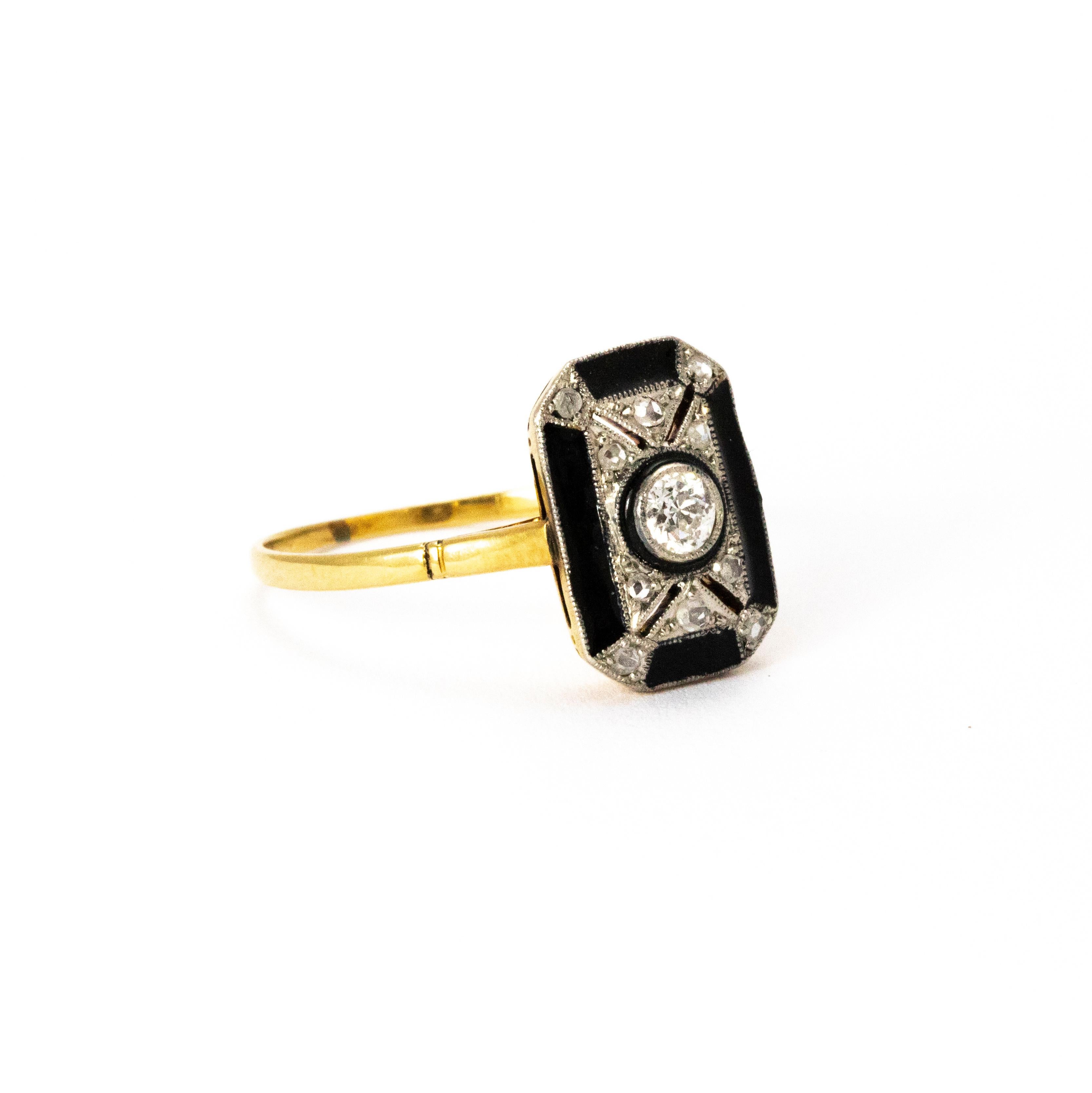 Art Deco Onyx and Diamond Plaque Ring In Good Condition In Chipping Campden, GB