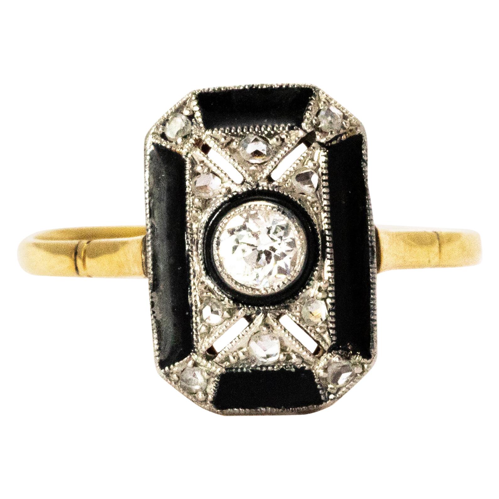 Art Deco Onyx and Diamond Plaque Ring