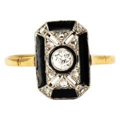 Art Deco Onyx and Diamond Plaque Ring