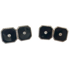 Art Deco Onyx and Diamond Platinum and 18 Karat Gold Cufflinks Art Deco Onyx and Diamond Platinum and 18 Karat Gold Cufflinks