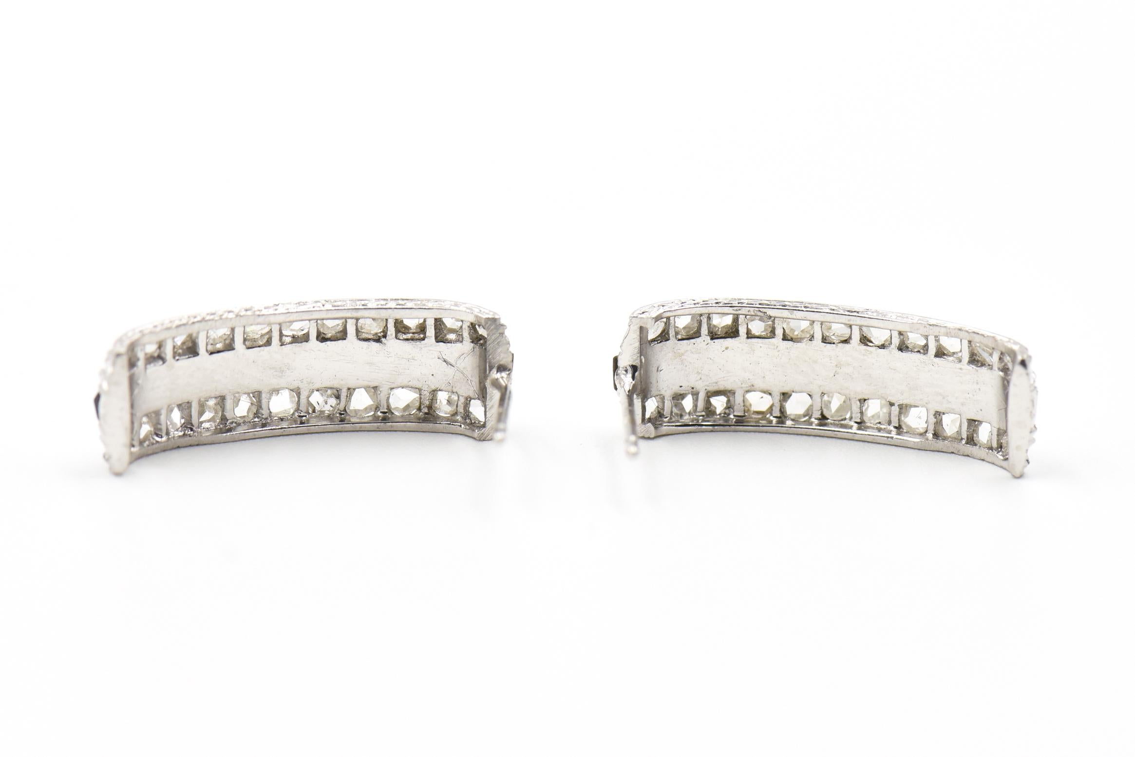Art Deco Onyx and Diamond Platinum Hoop Earrings 1