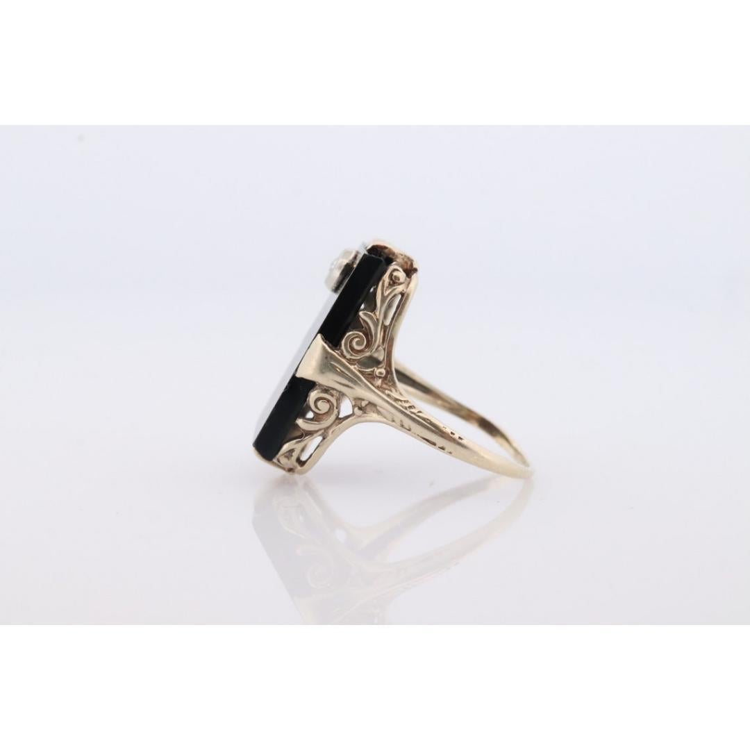 Art Deco Onyx and Diamond Ring. 14k Yellow Gold Rectangle Onyx and Diamond ring. For Sale 5