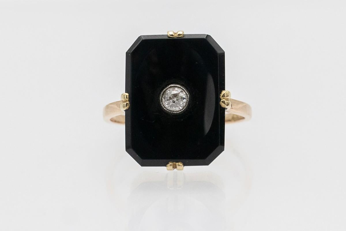 Anillo Art Déco de ónice y diamantes, Austria, años veinte. Art Decó en venta