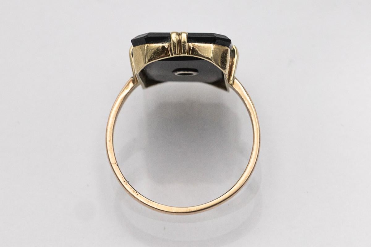 Anillo Art Déco de ónice y diamantes, Austria, años veinte. en Bueno estado para la venta en Chorzów, PL